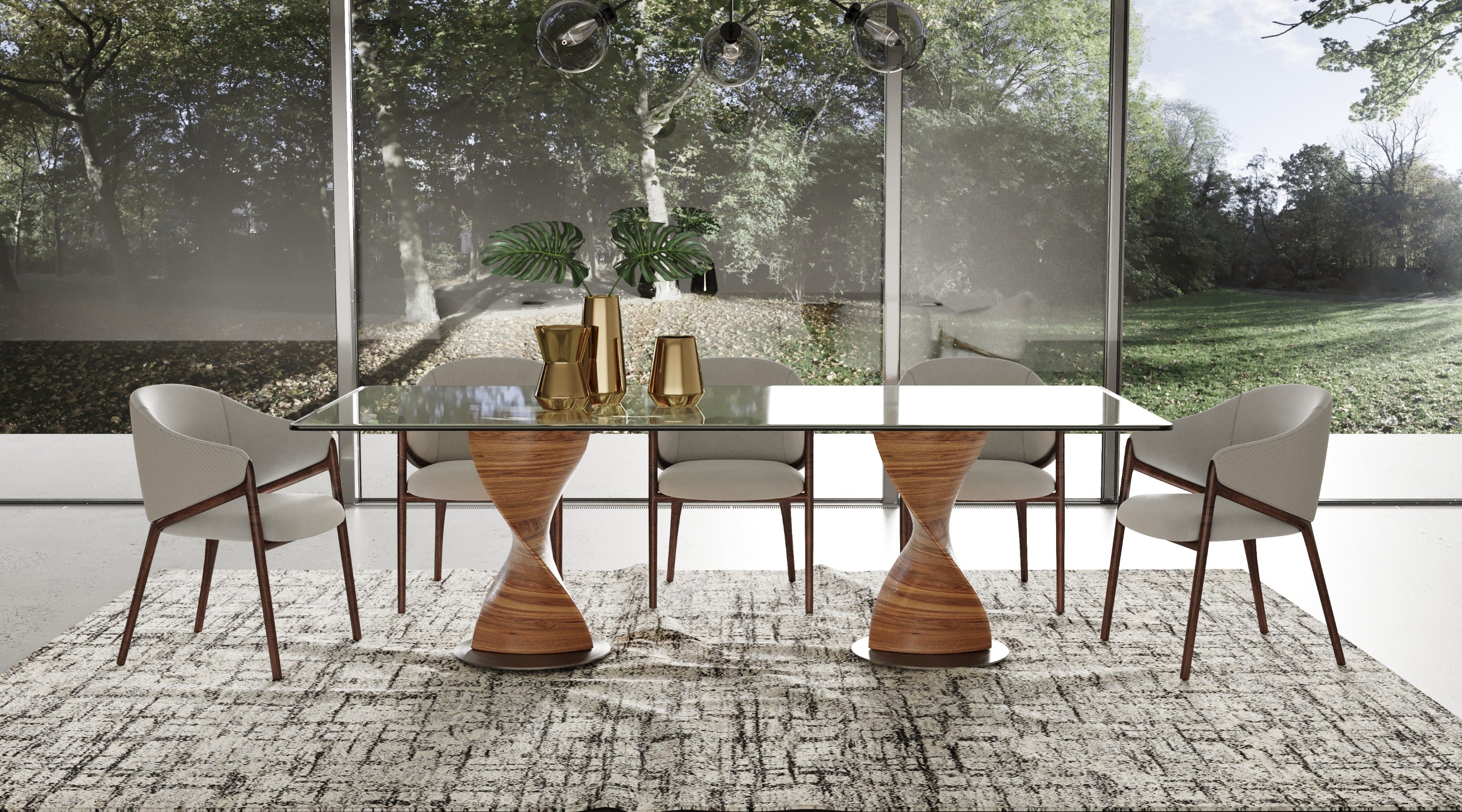 Modrest Cleveland Contemporary Glass And Walnut Dining Table Model VGCS-DT-16152