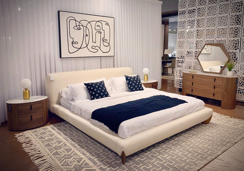 Modrest Fleury Contemporary Cream Fabric And Walnut Bed Model VGCS-21073-BED