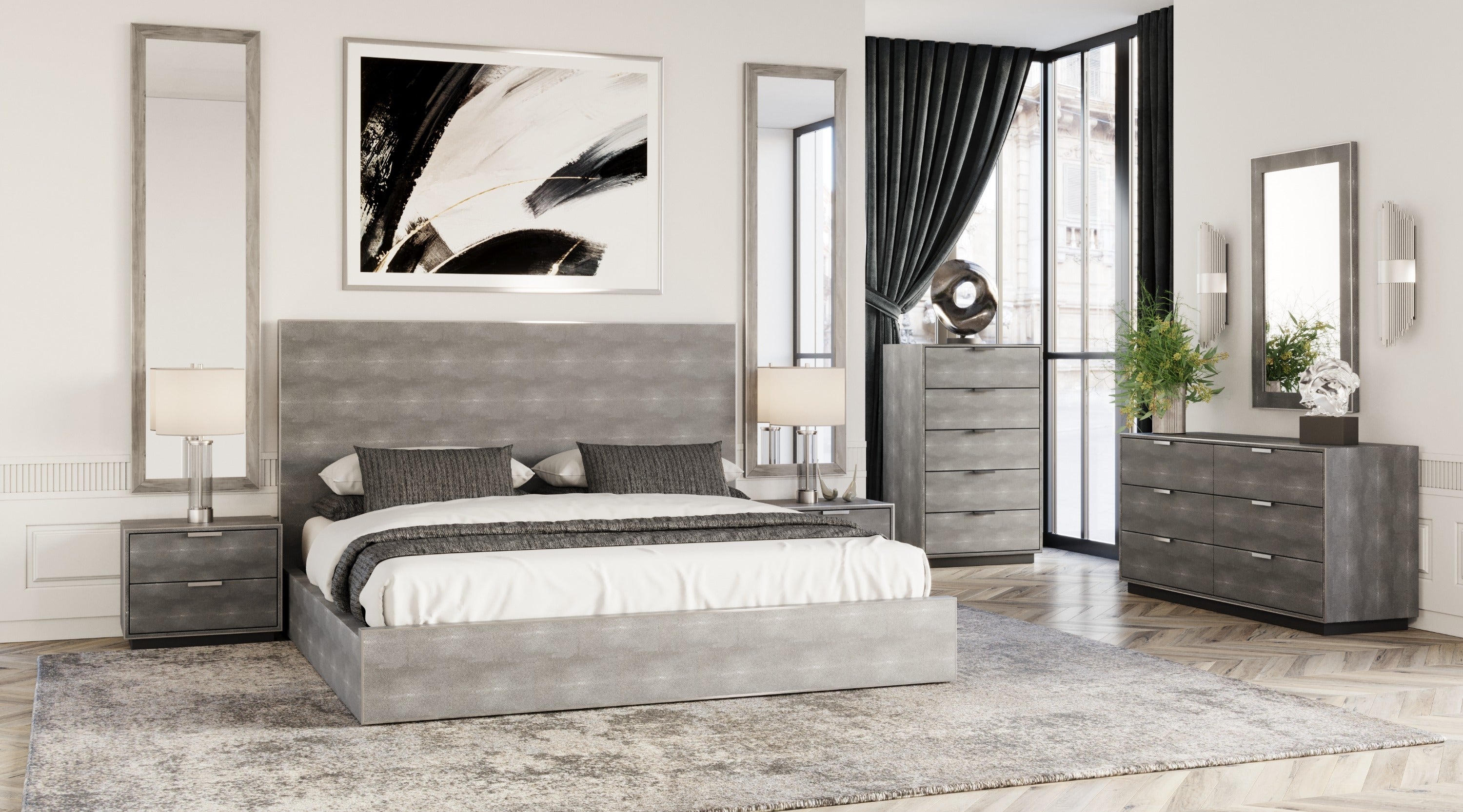 Modrest Dynasty Eastern King Modern Shagreen Bedroom Set  Model VGVCBD2108-XGRY-BED-SET-2