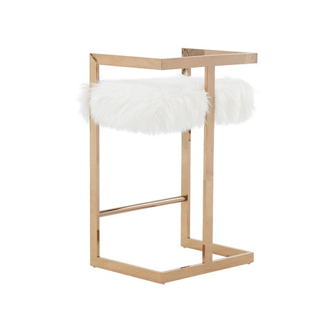 Modrest Halifax Modern White Faux Fur And Rosegold Counter Stool Model VGRH-RHS-DC-212-WHT-CS