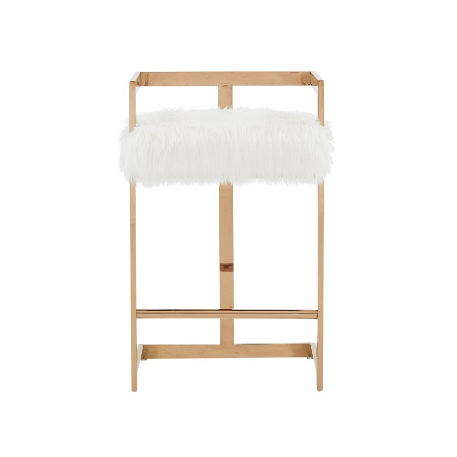 Modrest Halifax Modern White Faux Fur And Rosegold Counter Stool Model VGRH-RHS-DC-212-WHT-CS
