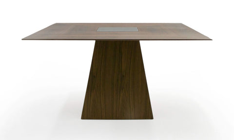 Modrest Cora Modern Walnut And Black Tempered Glass Dining Table Model VGBB-MI1412-WAL-DT