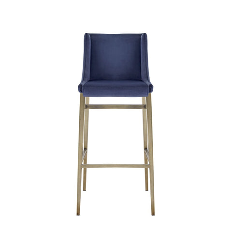Modrest Mimi Contemporary Blue Velvet & Brass Counter Stool Set Of 2 Model VGGA-6544CH-C-BL-CS