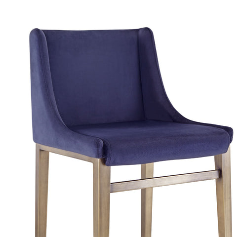 Modrest Mimi Contemporary Blue Velvet & Brass Counter Stool Set Of 2 Model VGGA-6544CH-C-BL-CS