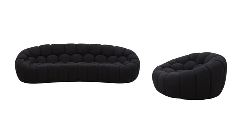 Divani Casa Yolonda Modern Curved Black Fabric Sofa Set Model VGEV-2126C-SET-BLK