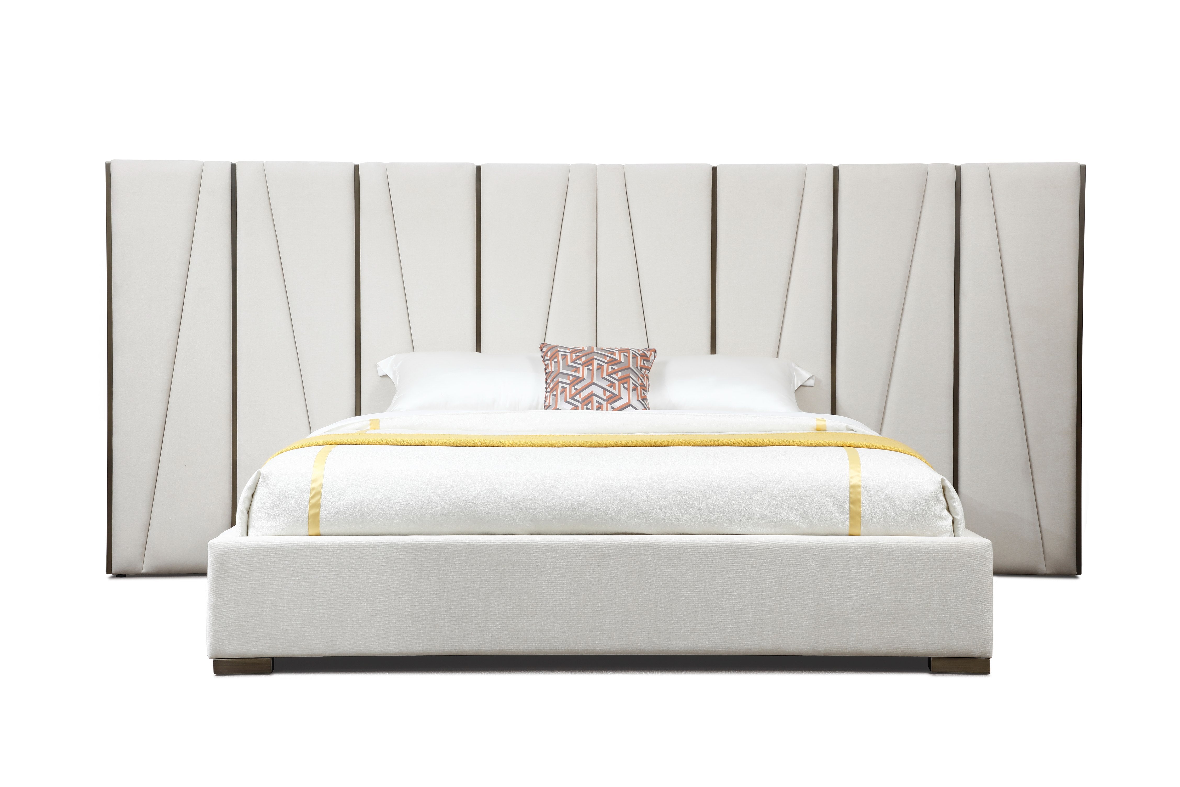 Modrest Nixa Modern Beige Velvet & Brushed Bronze Bed Queen Model VGVC-BD1909-BED-BGE-queen