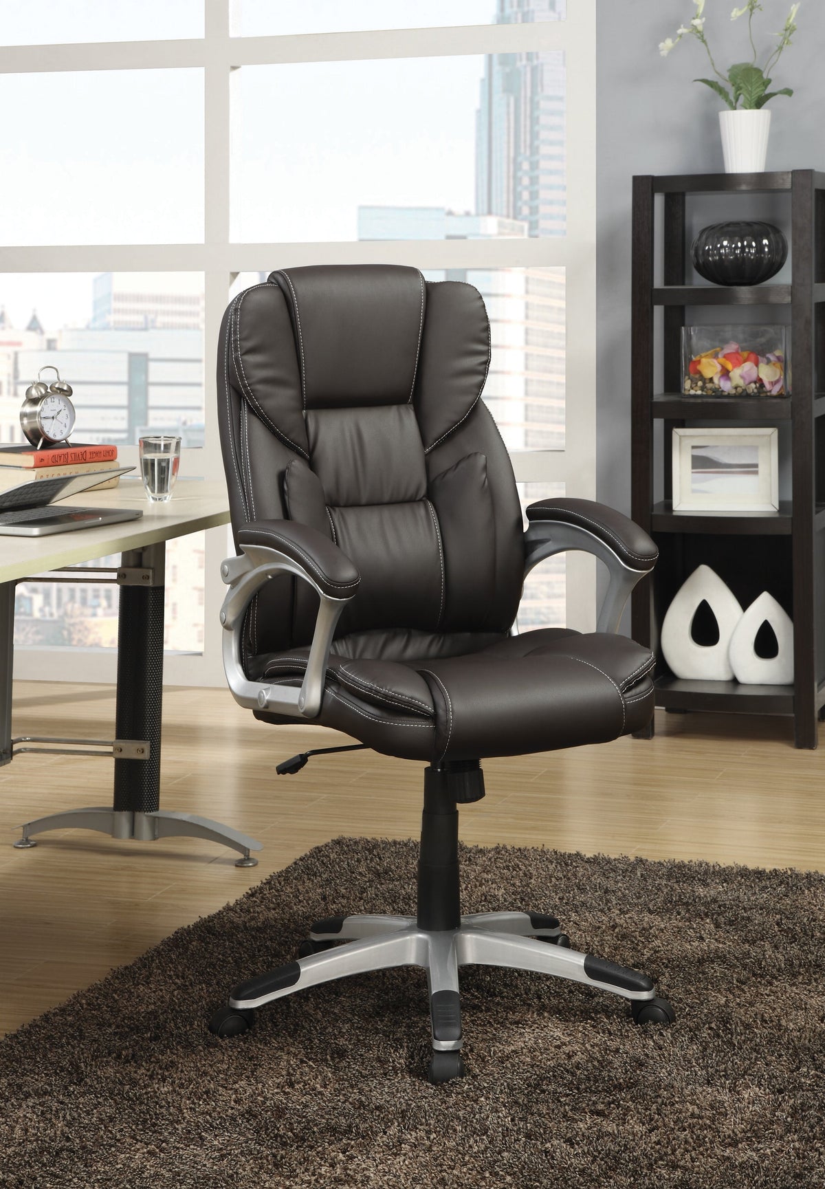 Coaster Kaffir Adjustable Height Office Chair Dark Brown and Silver Model 800045