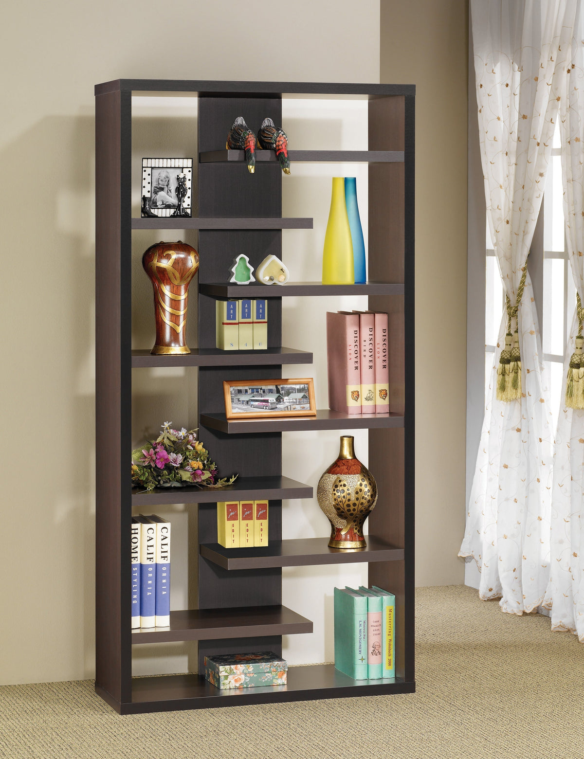 Coaster Altmark Bookcase with Staggered Floating Shelves Cappuccino Model 800265