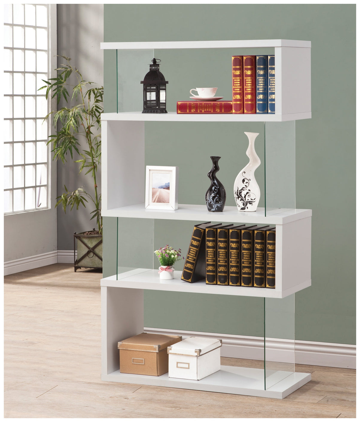 Coaster Emelle 4-tier Bookcase White and Clear Model 800300