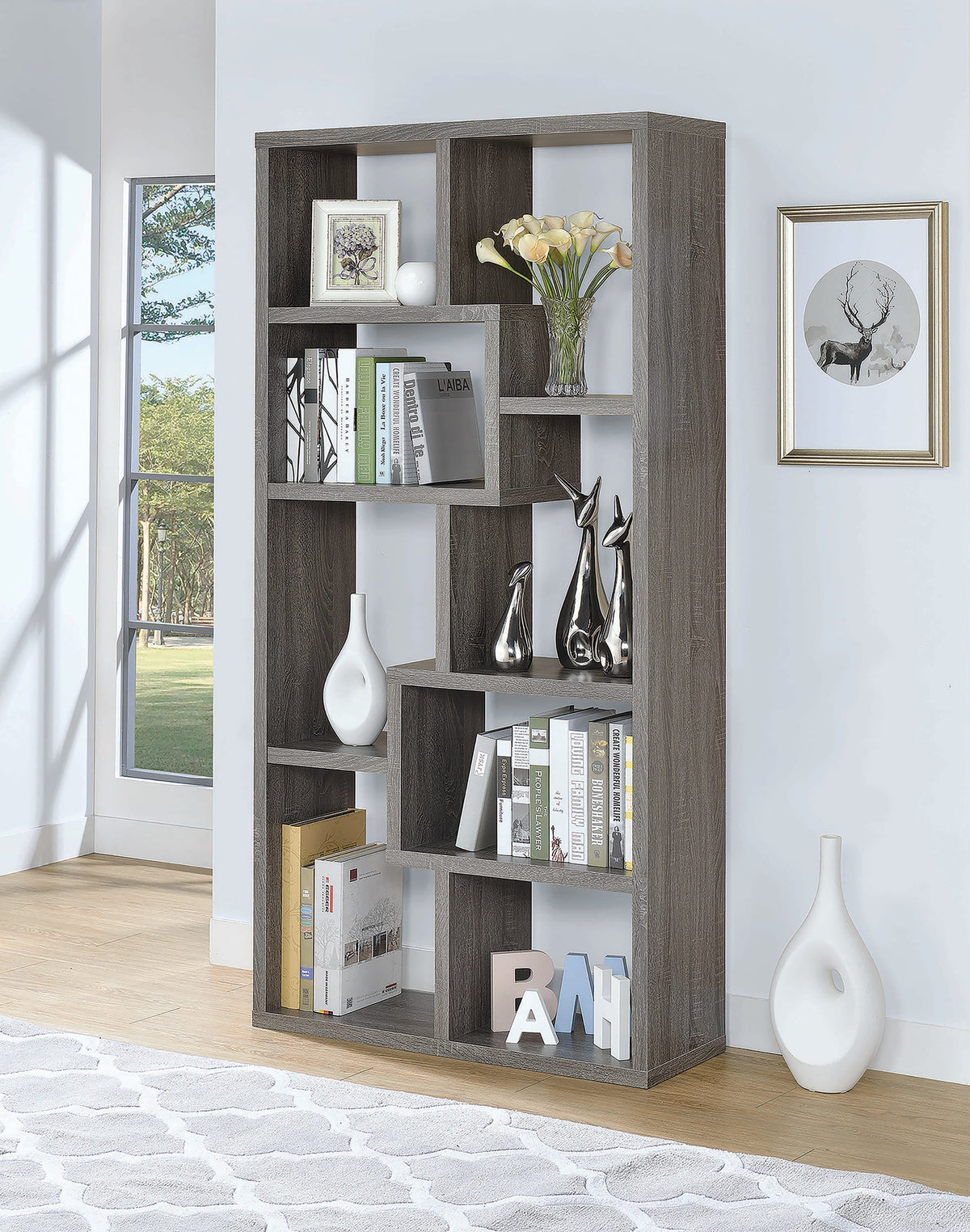 Coaster Theo 10-shelf Bookcase Weathered Grey Model 800510