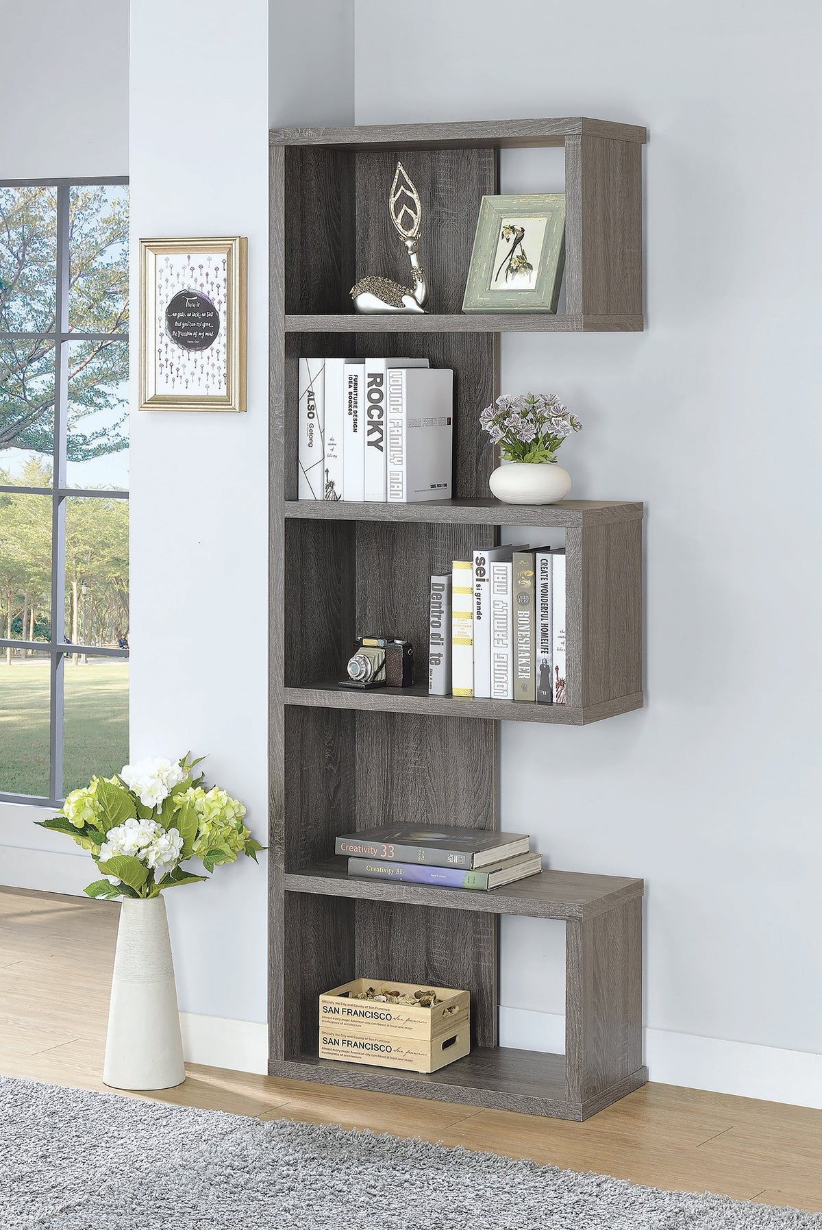Coaster Joey 5-tier Bookcase Weathered Grey Model 800552