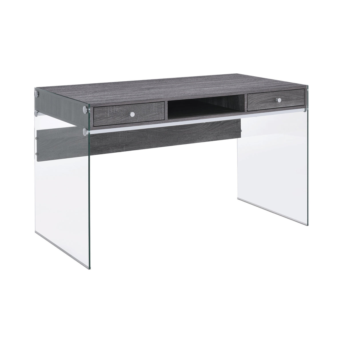 Coaster Dobrev 2-drawer Writing Desk Weathered Grey and Clear Model 800818