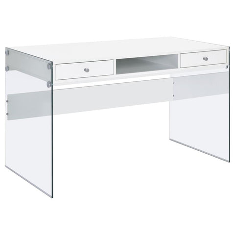 Coaster Dobrev 2-drawer Writing Desk Glossy White and Clear Model 800829