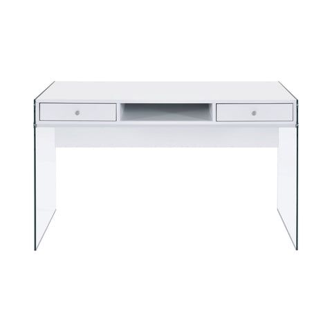 Coaster Dobrev 2-drawer Writing Desk Glossy White and Clear Model 800829