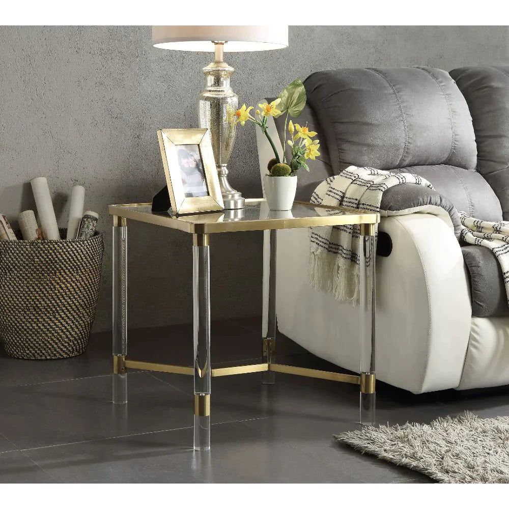 Penstemon Clear Acrylic, Gold Stainless Steel & Clear Glass End Table Model 80097 By ACME Furniture