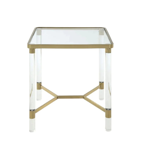 Penstemon Clear Acrylic, Gold Stainless Steel & Clear Glass End Table Model 80097 By ACME Furniture