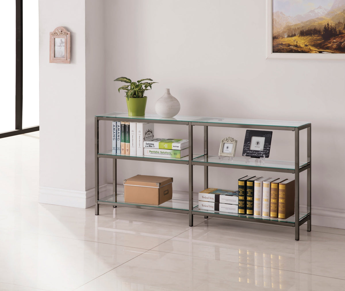 Coaster Kate 2-tier Bookcase Black Nickel Model 801018
