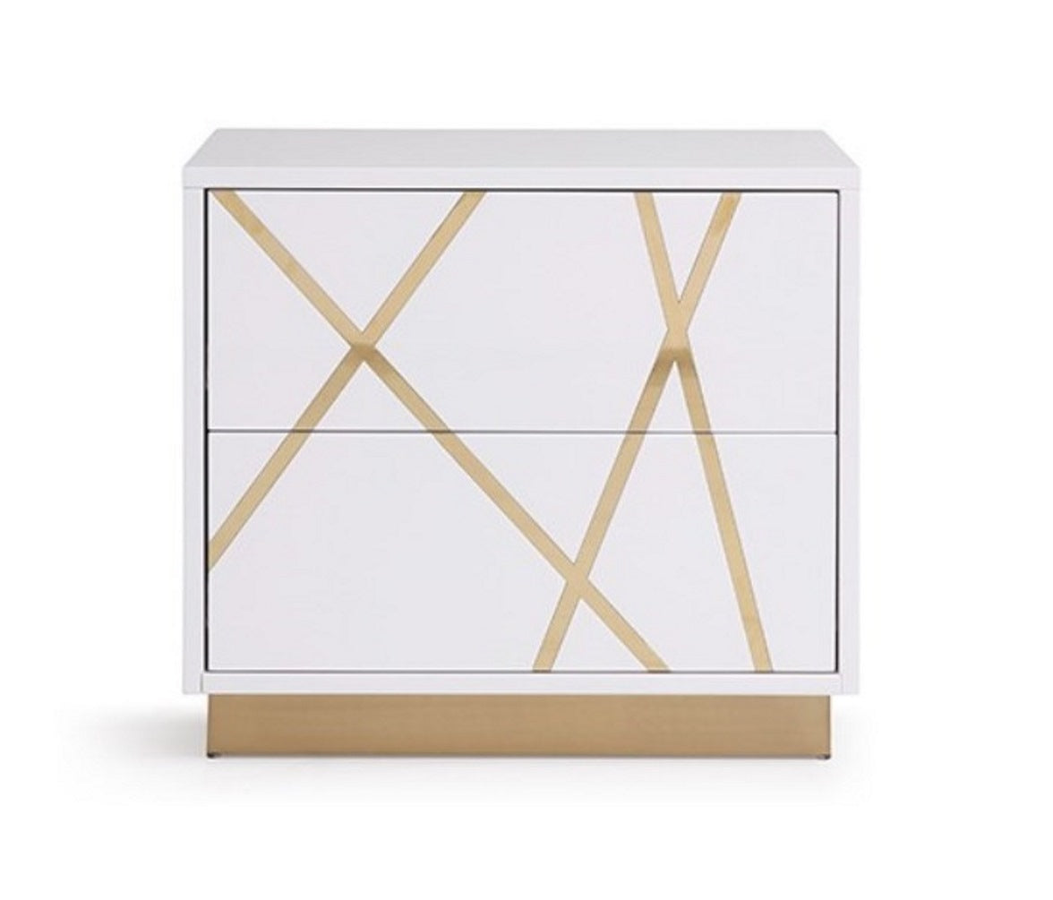Modrest Nixa Modern Wide White And Gold Nightstand Model VGVCN1909-WHT-1-W