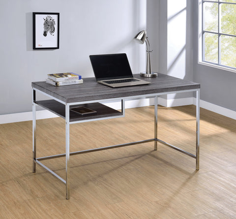 Coaster Kravitz Rectangular Writing Desk Weathered Grey and Chrome Model 801271