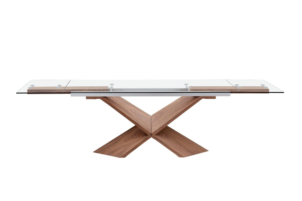 Modrest Scott Modern Walnut and Glass Extendable 70.5 /106 Dining Table