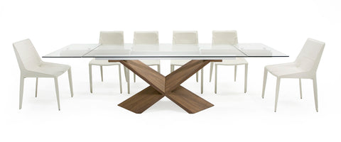 Modrest Scott Modern Walnut And Glass Extendable 70 5" | 106" Dining Table Model VGNS-GD8782X-W