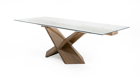 Modrest Scott Modern Walnut And Glass Extendable 70 5" | 106" Dining Table Model VGNS-GD8782X-W