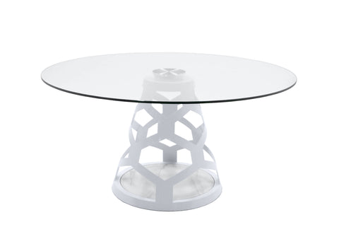 Modrest Lilly Modern 12Mm Round Glass & White Dining Table Model VGNS-GD8800-12MM