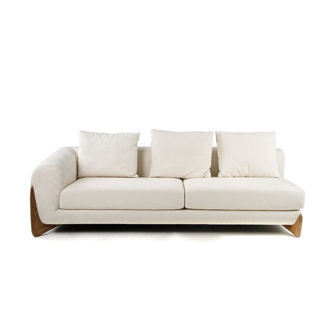 Modrest Fleury Contemporary Cream Fabric and Walnut RAF Sectional Sofa