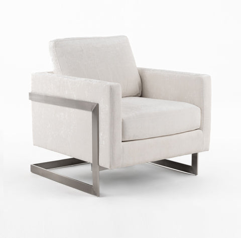 Modrest Prince Contemporary Off White Fabric And Silver Accent Chair Model VGRH-RHS-AC-255-SW
