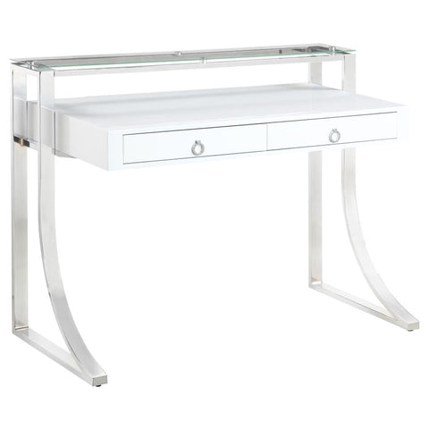 Coaster Gemma 2-drawer Writing Desk Glossy White and Chrome Model 802141