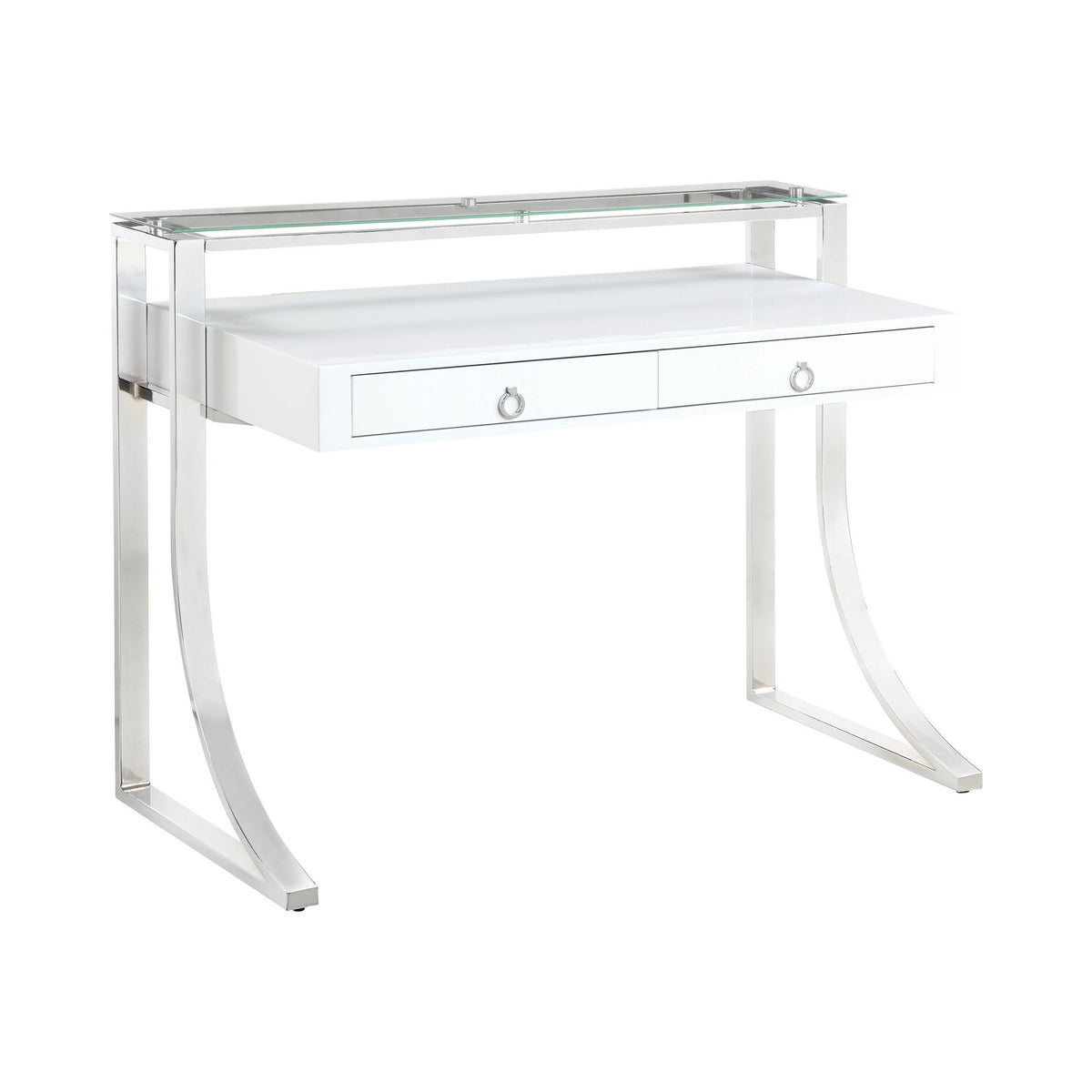 Coaster Gemma 2-drawer Writing Desk Glossy White and Chrome Model 802141