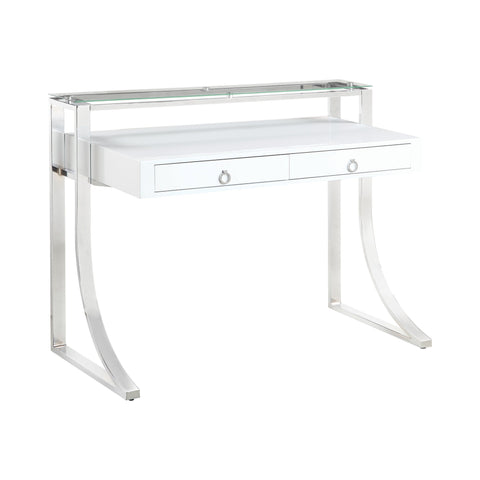 Coaster Gemma 2-drawer Writing Desk Glossy White and Chrome Model 802141