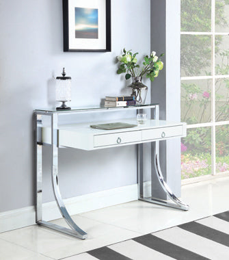 Coaster Gemma 2-drawer Writing Desk Glossy White and Chrome Model 802141