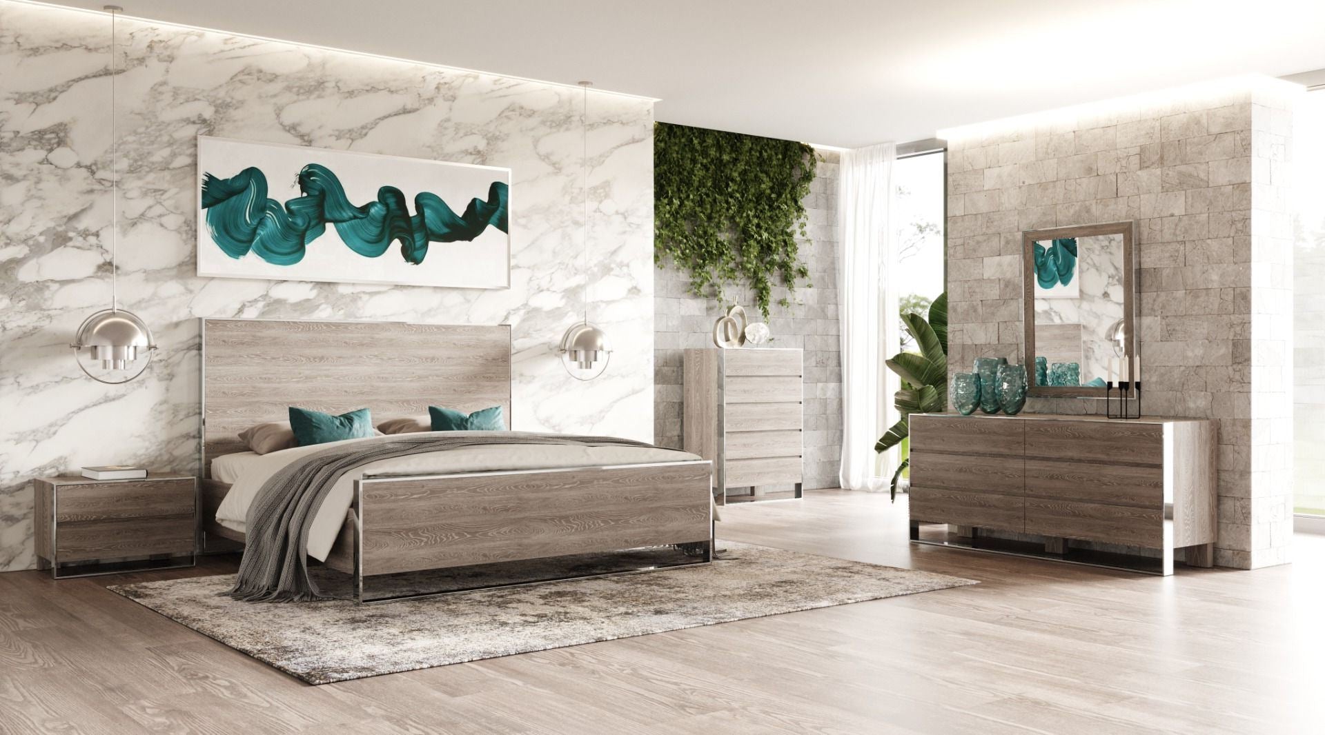 Modrest Charlene Modern Grey Elm & Stainless Steel Bedroom Set Model VGVC-CHARLENE-SET