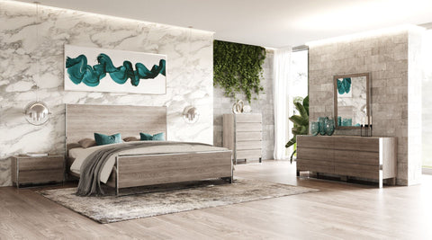 Modrest Charlene Modern Grey Elm & Stainless Steel 4 Piece Bedroom Set Model VGVC-CHARLENE-4PC-SET