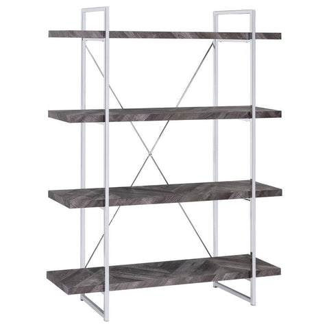 Coaster Grimma 4-shelf Bookcase Rustic Grey Herringbone Model 802613