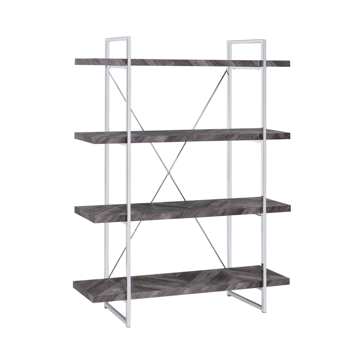 Coaster Grimma 4-shelf Bookcase Rustic Grey Herringbone Model 802613