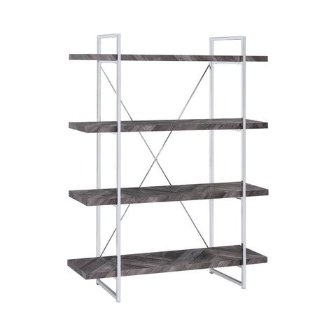 Coaster Grimma 4-shelf Bookcase Rustic Grey Herringbone Model 802613
