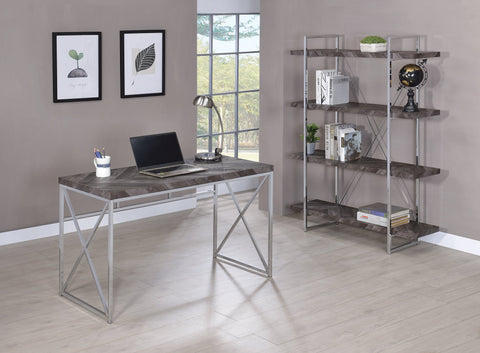 Coaster Grimma 4-shelf Bookcase Rustic Grey Herringbone Model 802613