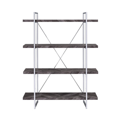 Coaster Grimma 4-shelf Bookcase Rustic Grey Herringbone Model 802613