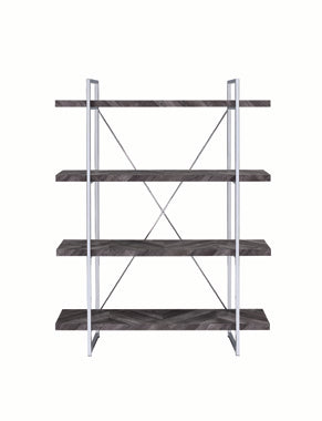 Coaster Grimma 4-shelf Bookcase Rustic Grey Herringbone Model 802613