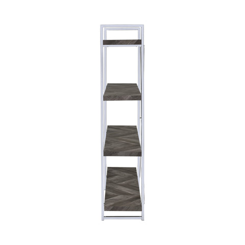 Coaster Grimma 4-shelf Bookcase Rustic Grey Herringbone Model 802613