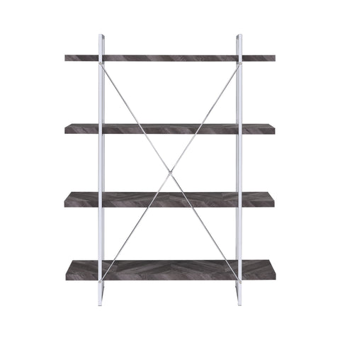 Coaster Grimma 4-shelf Bookcase Rustic Grey Herringbone Model 802613