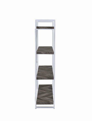 Coaster Grimma 4-shelf Bookcase Rustic Grey Herringbone Model 802613