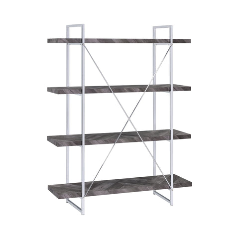 Coaster Grimma 4-shelf Bookcase Rustic Grey Herringbone Model 802613