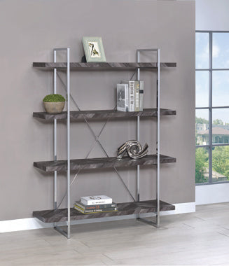 Coaster Grimma 4-shelf Bookcase Rustic Grey Herringbone Model 802613