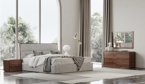 Modrest Dustin Modern Grey Fabric & Walnut Trimmed Bedroom Set Model VGMABR-99-BED-SET