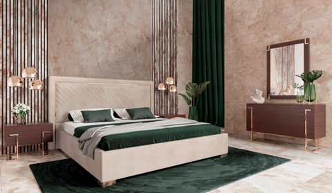 Modrest Corrico Modern Off White and Champagne Gold Bedroom Set