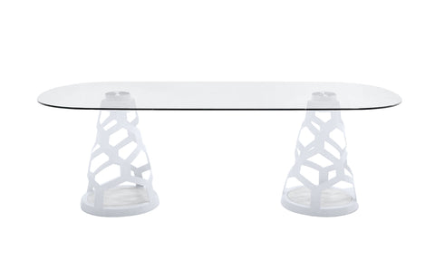 Modrest Lilly Modern White And 15Mm Glass Rectangular Dining Table Model VGNS-GD8800B-15-W