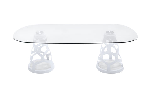 Modrest Lilly Modern White And 15Mm Glass Rectangular Dining Table Model VGNS-GD8800B-15-W